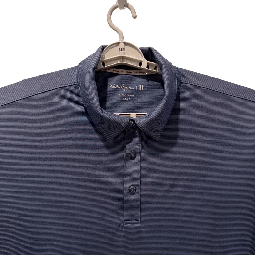 Walter Hagen Mens Navy Blue Micro Striped Golf Polo Shirt Size 2XLT Tall Stretch